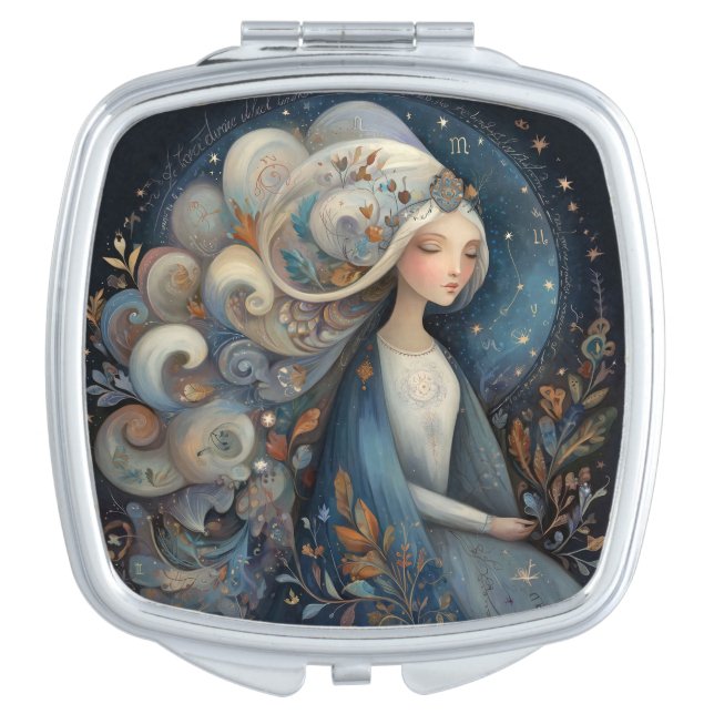 Virgo Zodiac Birth Sign Astrology Celestial Compact Mirror (Front)