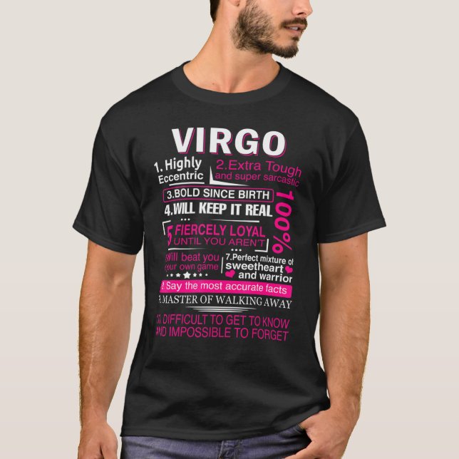 Virgo Zodiac Birthday Girls Men Saying Virgo Sign T-Shirt (Front)