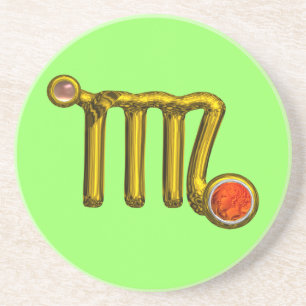VIRGO ZODIAC BIRTHDAY JEWEL Gold Grey Orange Agate Drink Coaster