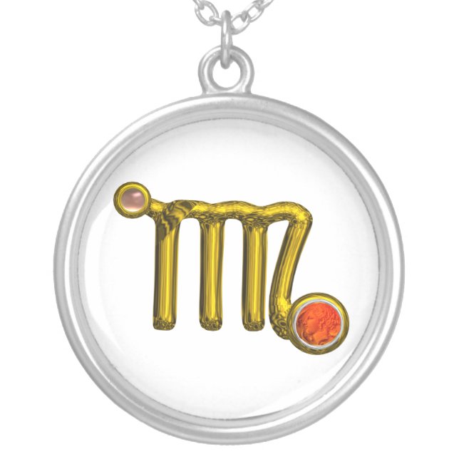 VIRGO ZODIAC BIRTHDAY JEWEL GREY AGATE Gold Cream Silver Plated Necklace (Front)