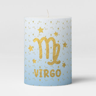 Virgo Zodiac Blue and Gold Pillar Candle