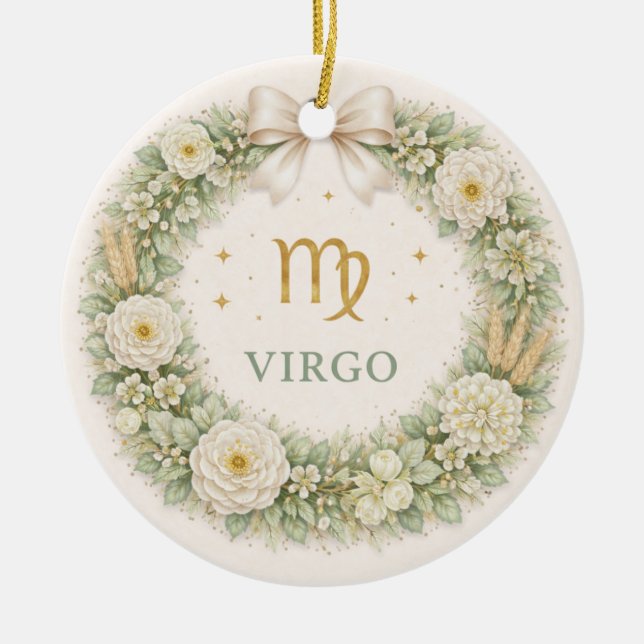 Virgo Zodiac Christmas Ornament – Winter Floral Wr (Front)