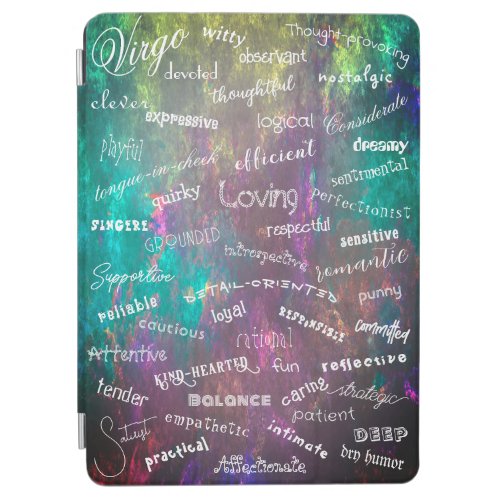 Virgo Zodiac Colorful Astrology Traits White Text iPad Air Cover