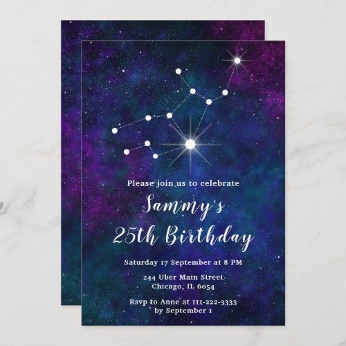 Virgo Zodiac Constellation Birthday Party Invitation