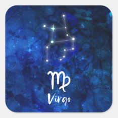 Virgo Zodiac Constellation Blue Galaxy Celestial Square Sticker at Zazzle