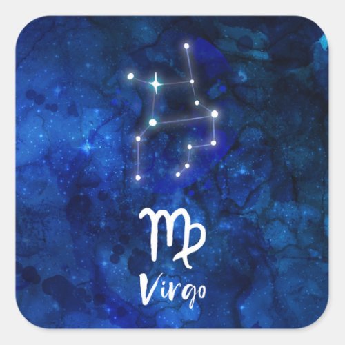 Virgo Zodiac Constellation Blue Galaxy Celestial Square Sticker