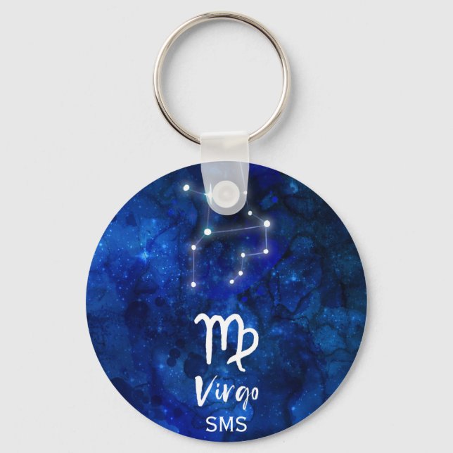 Virgo Zodiac Constellation Blue Galaxy Monogram Keychain (Front)