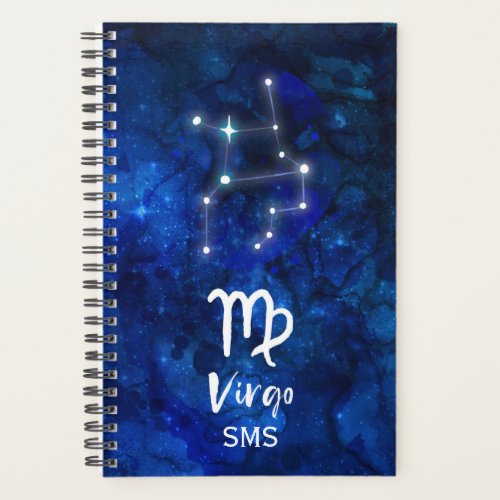 Virgo Zodiac Constellation Blue Galaxy Monogram Planner