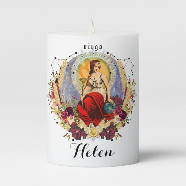 Virgo Zodiac Custom Personalize Birthday Gift Pillar Candle (Front)