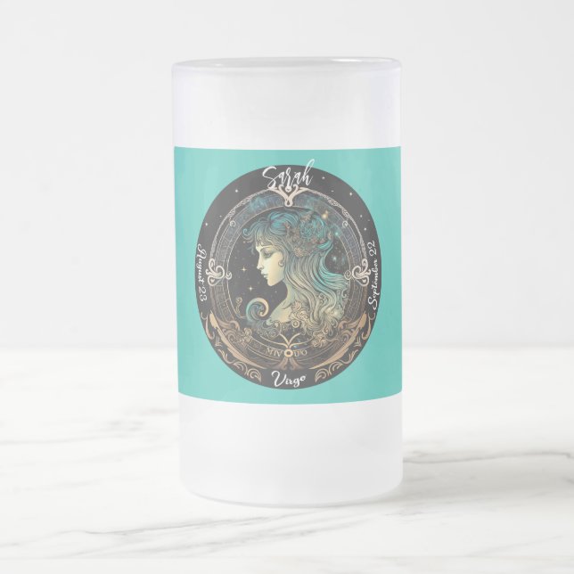 Virgo Zodiac Customizable Frosted Glass Beer Mug (Center)