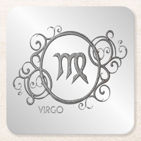 Virgo Zodiac Design Silver Square Paper Coaster