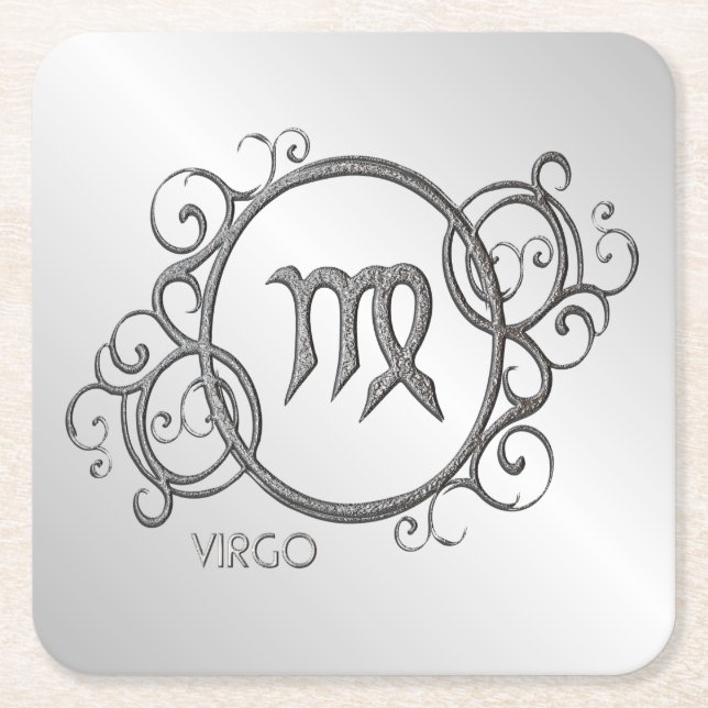 Virgo Zodiac Design Silver Square Paper Coaster (Front)
