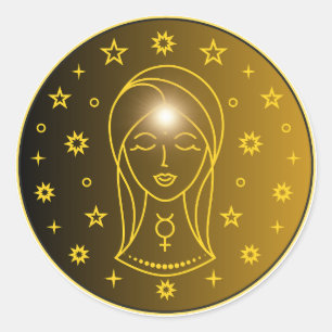 Virgo Zodiac Emblem   Minimal Celestial Symbol Classic Round Sticker