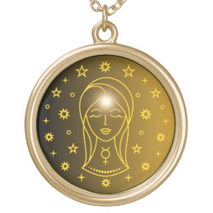 Virgo Zodiac Emblem Minimal Celestial Symbol Gold Plated Necklace