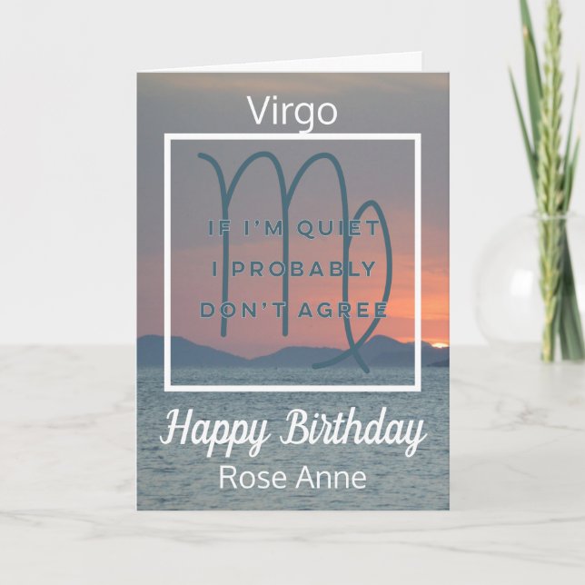 Virgo Zodiac Fun Quote in Blue and White Birthday Card (Front)