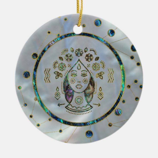 Virgo Zodiac Gold Abalone on Constellation Ceramic Ornament (Front)