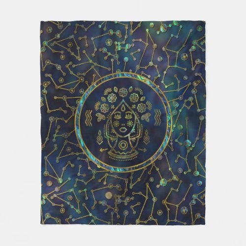 Virgo Zodiac Gold Abalone on Constellation Fleece Blanket