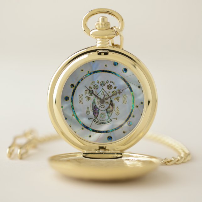 Virgo Zodiac Gold Abalone on Constellation Pocket Watch (Inside)