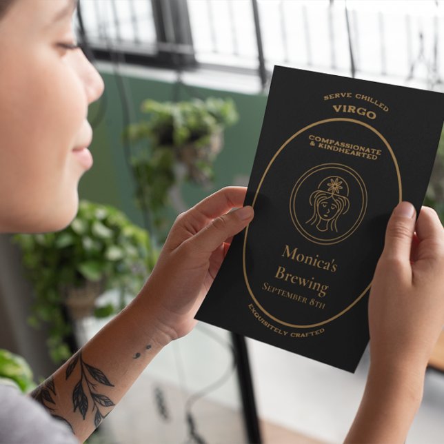 Virgo Zodiac Gold Apothecary Label Personalized  Postcard (Creator Uploaded)