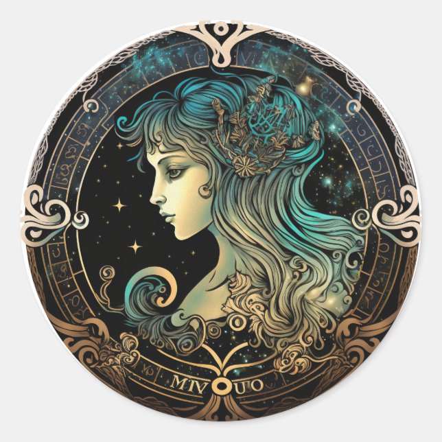 Virgo Zodiac Graphic Classic Round Sticker (Front)