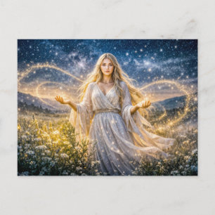 Virgo Zodiac in Enchanted Night Landscape Postcard