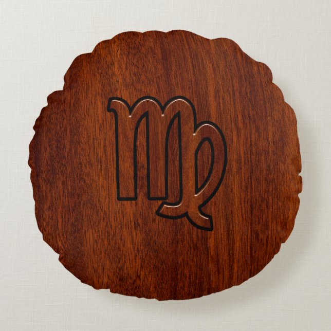Virgo Zodiac in Mahogany wood style Round Pillow (Front)