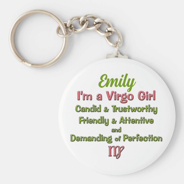 Virgo Zodiac in Pink and Green for Girls Keychain (Front)