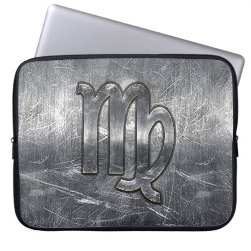 Virgo Zodiac in Silver Distressed Style Laptop Sleeve