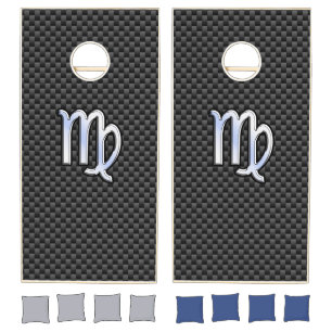 Virgo Zodiac on Charcoal Carbon Fiber Print Cornhole Set