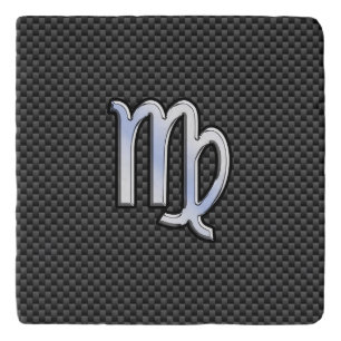 Virgo Zodiac on Charcoal Carbon Fiber Print Trivet