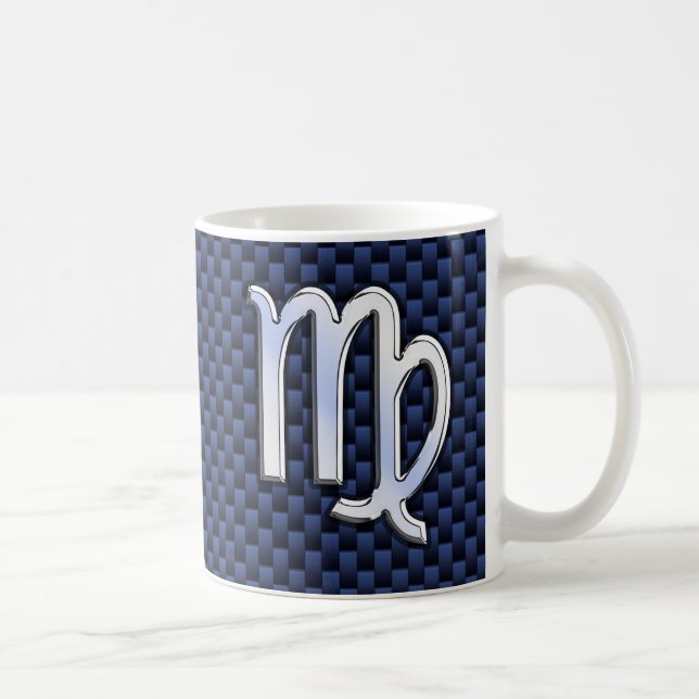 Virgo Zodiac on Navy Blue Carbon Fiber Print Style Coffee Mug (Right)