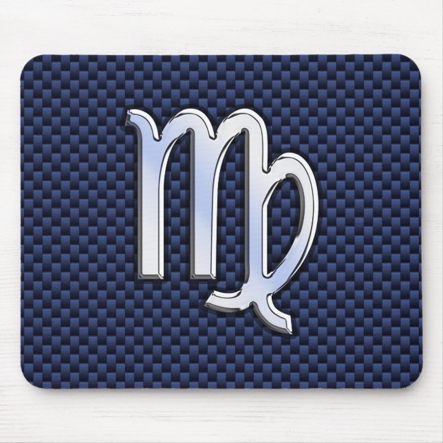 Virgo Zodiac on Navy Blue Carbon Fiber Print Style Mouse Pad (Front)