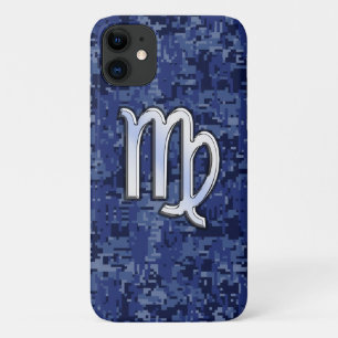 Virgo Zodiac on Navy Blue Digital Camo Decor iPhone 11 Case