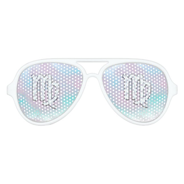 Virgo Zodiac on Pastels Nacre Mother of Pearl Aviator Sunglasses (Front)