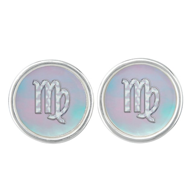 Virgo Zodiac on Pastels Nacre Mother of Pearl Cufflinks (Front)