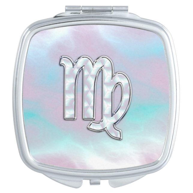 Virgo Zodiac on Pastels Nacre Mother of Pearl Makeup Mirror (Front)