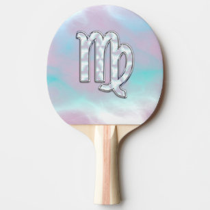 Virgo Zodiac on Pastels Nacre Mother of Pearl Ping Pong Paddle