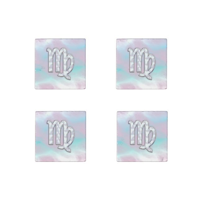 Virgo Zodiac on Pastels Nacre Mother of Pearl Stone Magnet (Front)