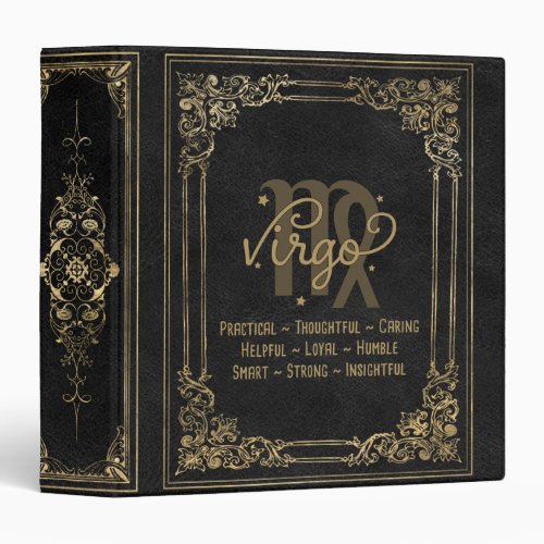 Virgo Zodiac  Ornamental Black and Gold Album 3 Ring Binder