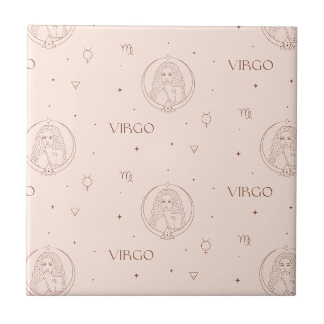 Virgo Zodiac Pattern in Brown and Burgundy Ceramic Tile (Front)