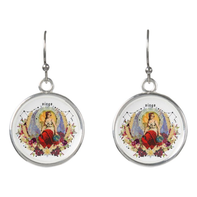 VIRGO Zodiac September Birthday Gift Silver Earrings (Front)