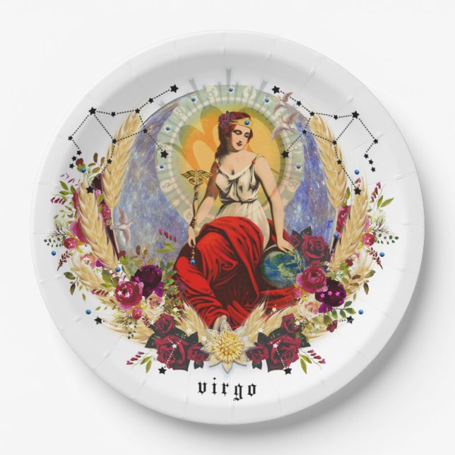 Virgo Zodiac September Birthday Party Paper Plates (Front)