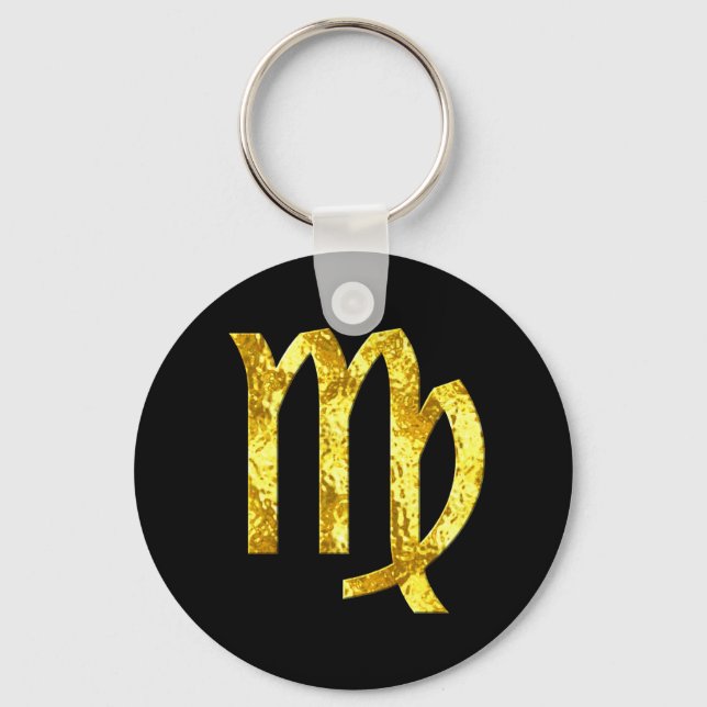 Virgo Zodiac Sign Black Gold Symbol Keychain (Front)