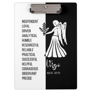 Virgo Zodiac Sign Black & White Clipboard