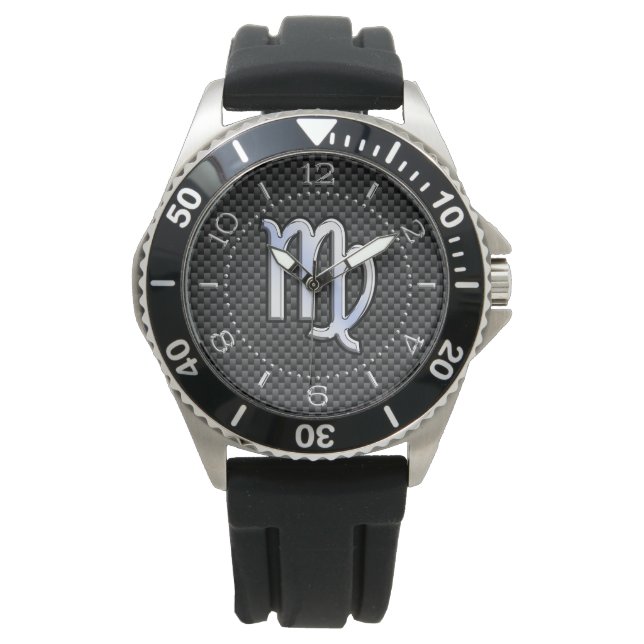Virgo Zodiac Sign Charcoal Carbon Fiber Dial Watch (Front)