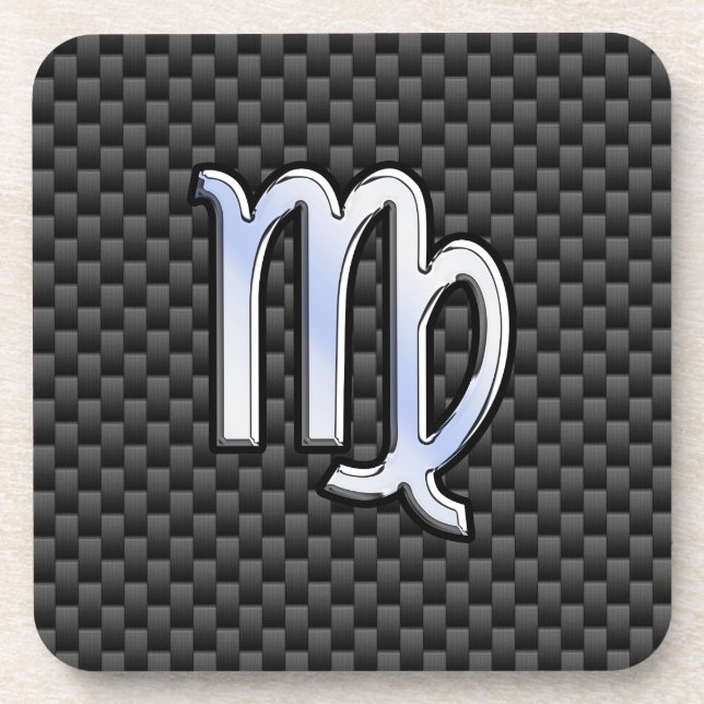 Virgo Zodiac Sign Charcoal Carbon Fiber Print Beverage Coaster (Front)