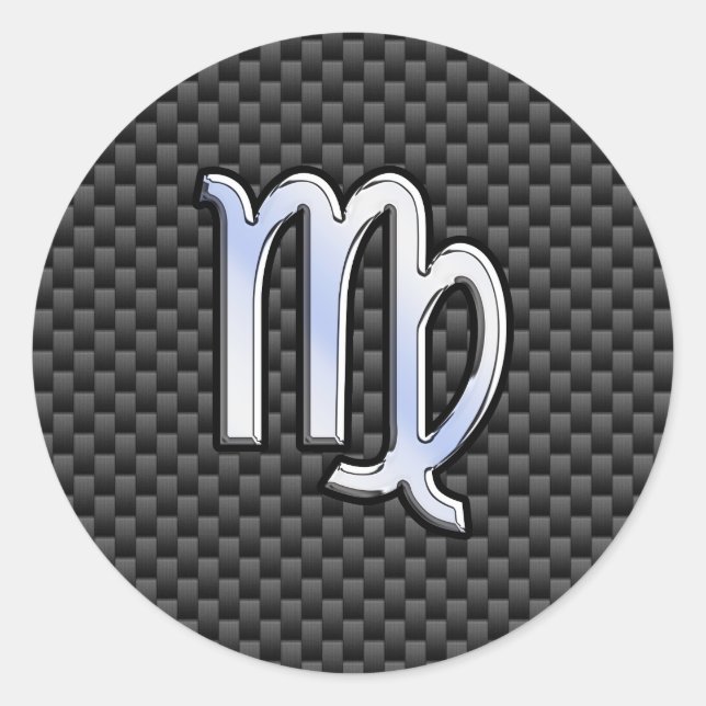 Virgo Zodiac Sign Charcoal Carbon Fiber Print Classic Round Sticker (Front)