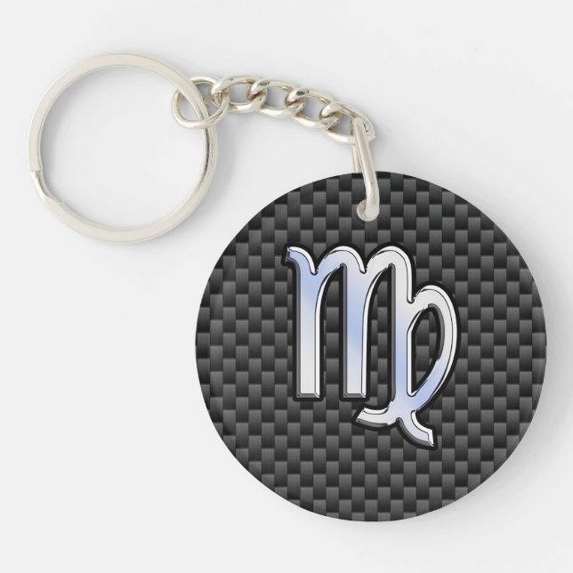 Virgo Zodiac Sign Charcoal Carbon Fiber Print Keychain (Front)
