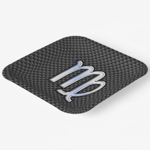 Virgo Zodiac Sign Charcoal Carbon Fiber Print Paper Plates