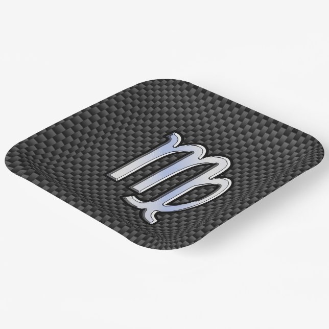 Virgo Zodiac Sign Charcoal Carbon Fiber Print Paper Plates (Angled)